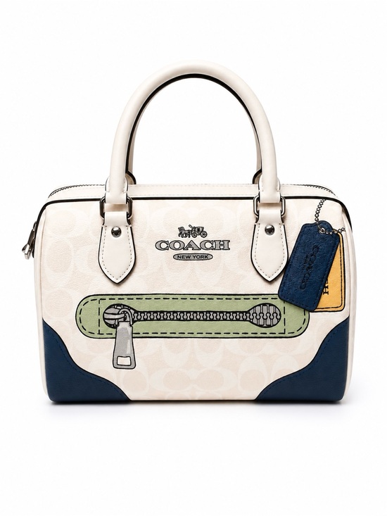 Coach Handbags - Coach Rowan Satchel Bag Sketch Print Signature Canvas Cream White Blue CAK19